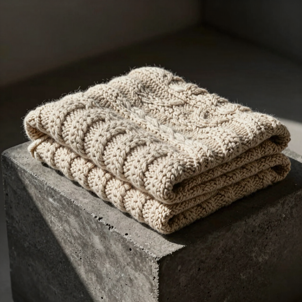 Oatmeal Cable Knit Wool Throw