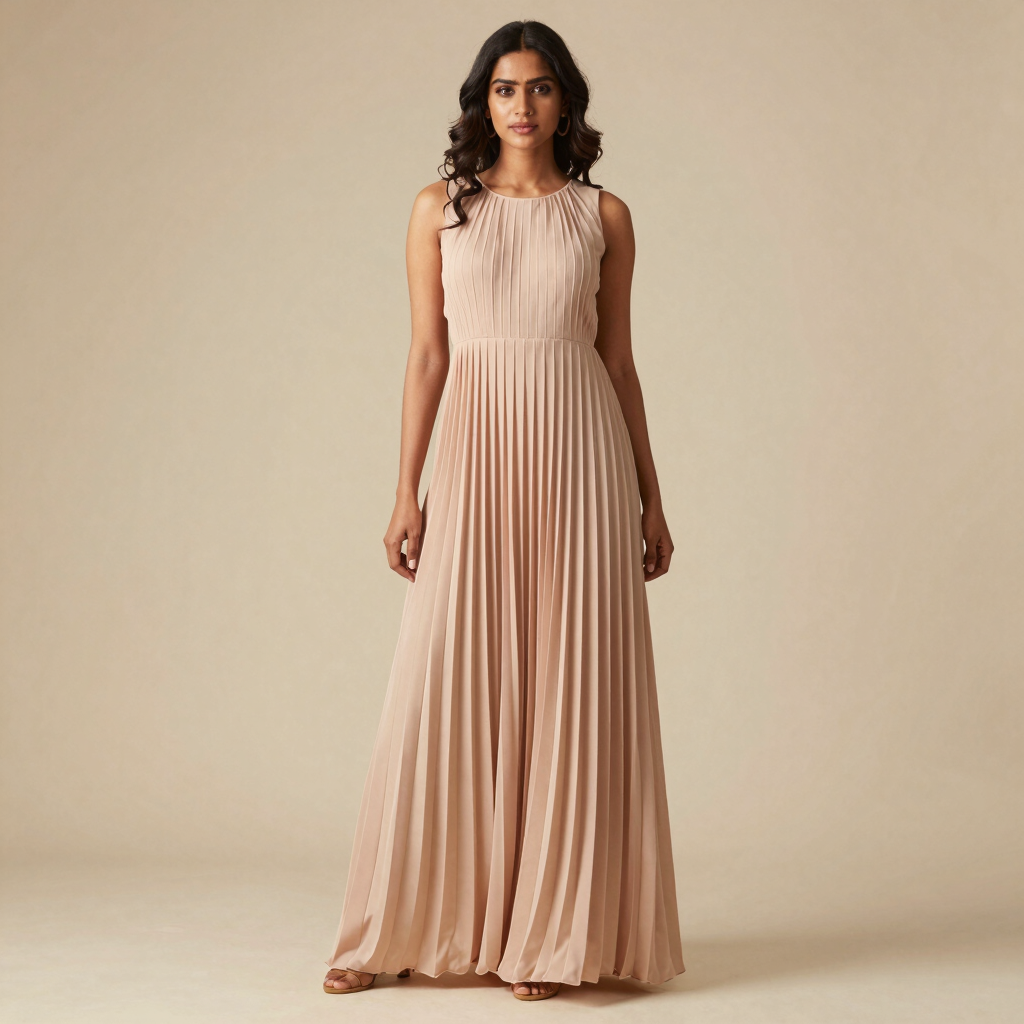 Blush Beige Pleated Maxi Dress
