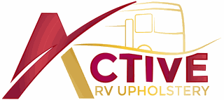 Logo for Active RV Upholstery featuring a stylized letter A and motorhome illustration.