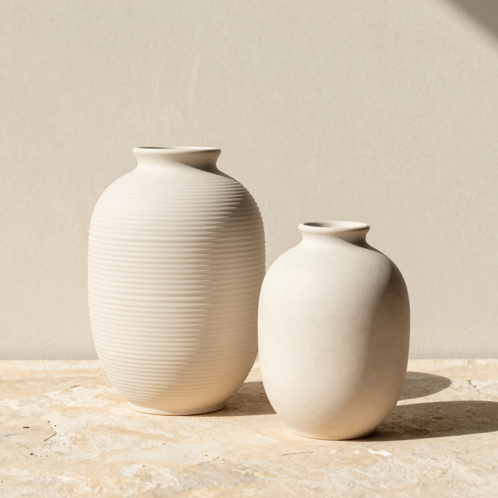 Ceramic Ribbed Vase Set