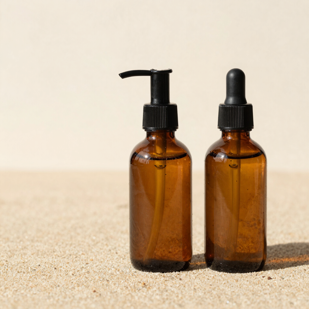 Amber Glass Soap Dispenser Duo