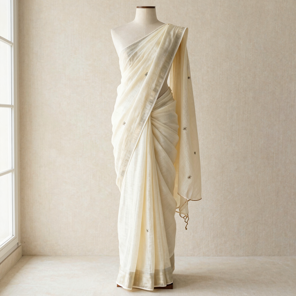 Raw Cream Tussar Silk Saree