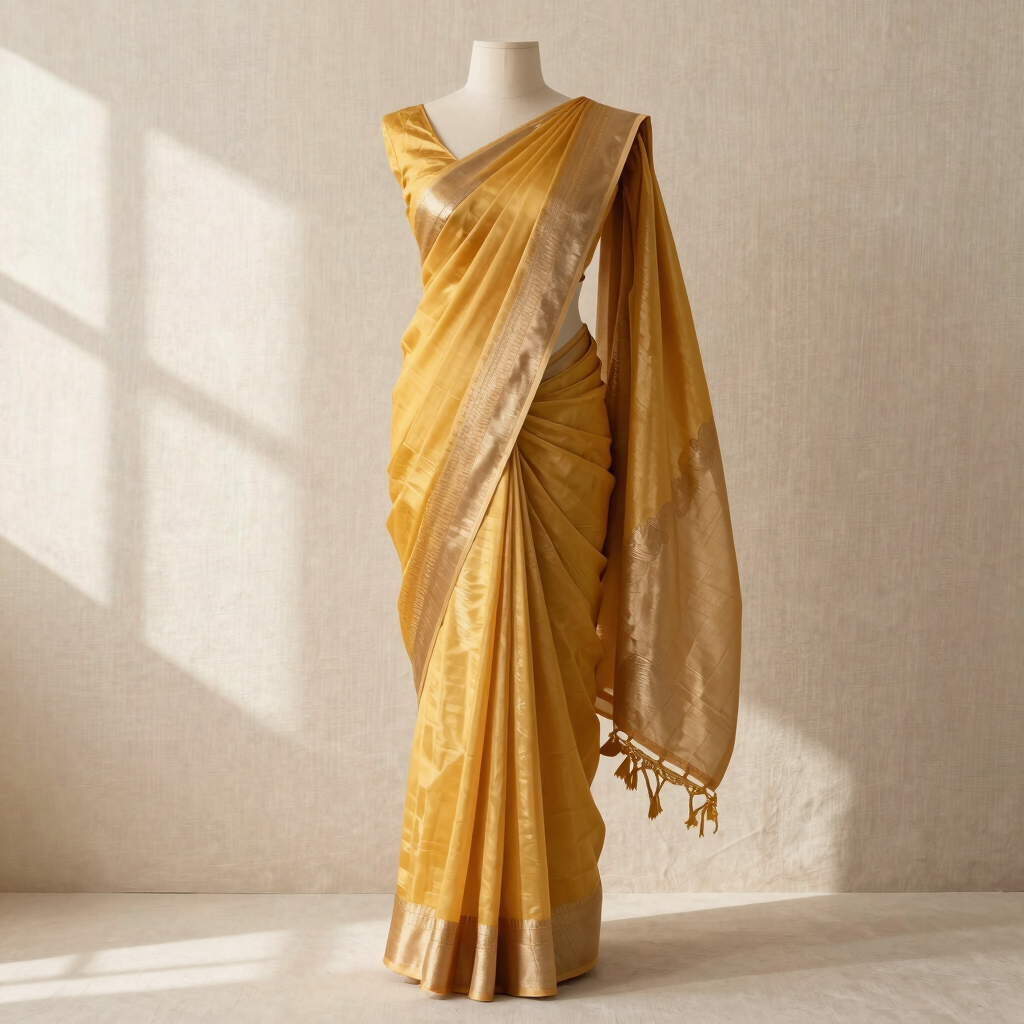 Ochre Yellow Maheshwari Silk Saree