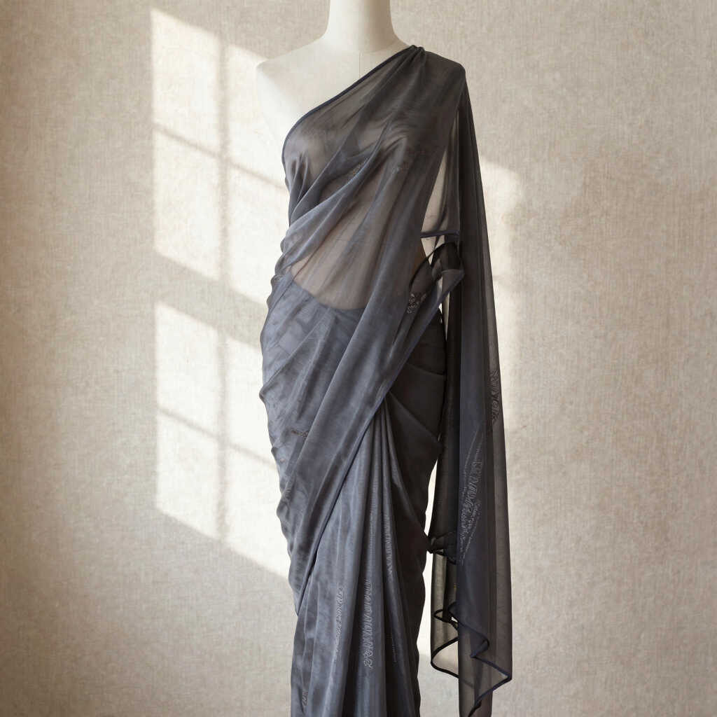 Charcoal Organza Zari Saree