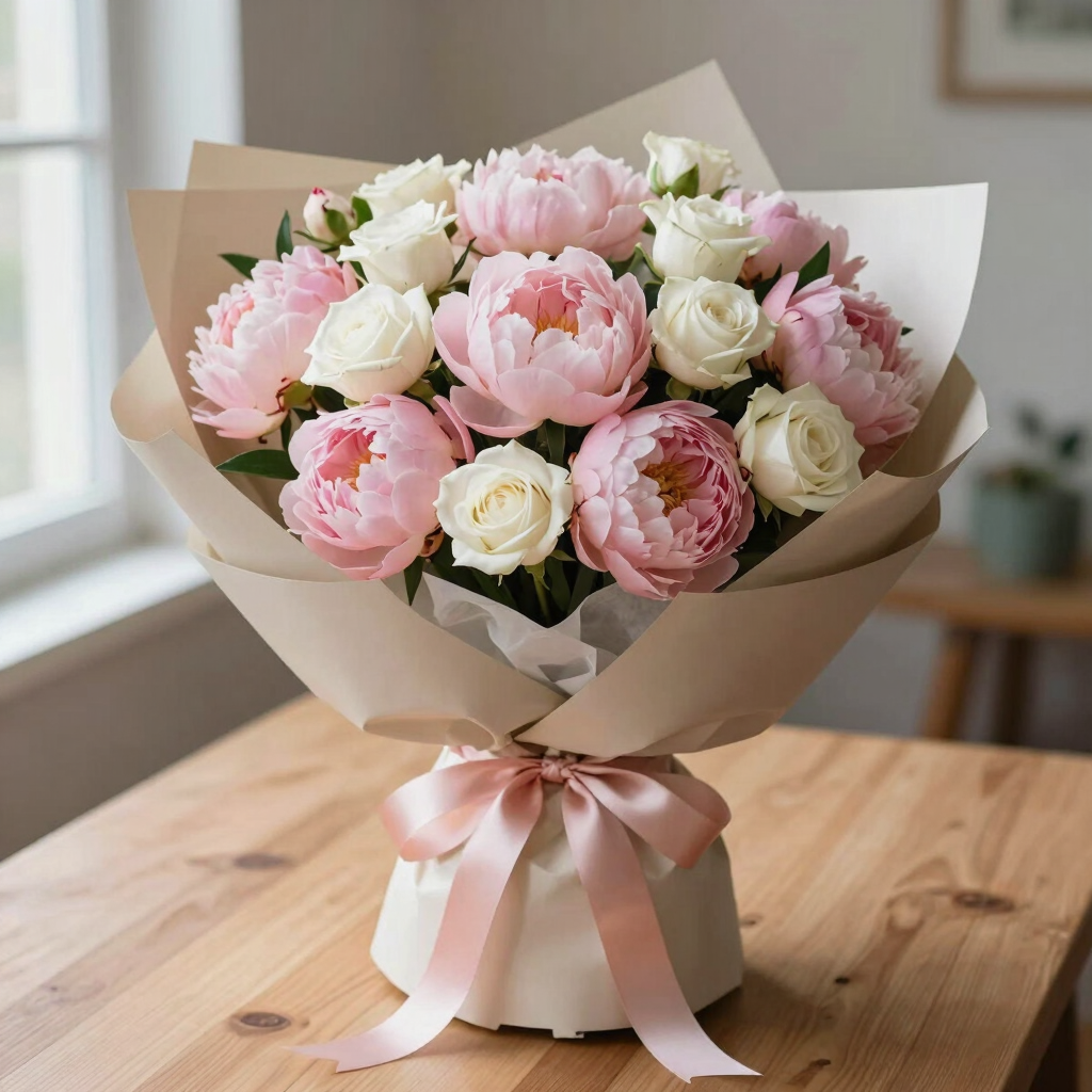 Blushing Peony and Rose Bouquet