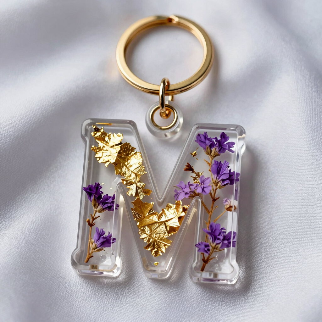Gold Flake Resin Alphabet Keychain