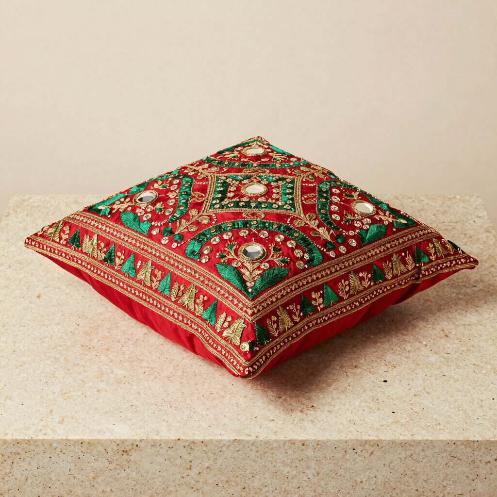 Kutch Hand-Embroidered Silk Cushion