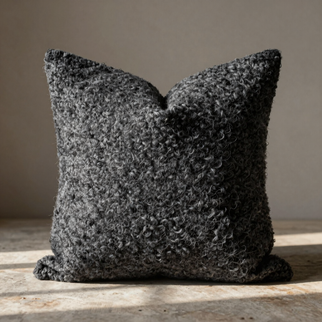 Charcoal Bouclé Throw Pillow