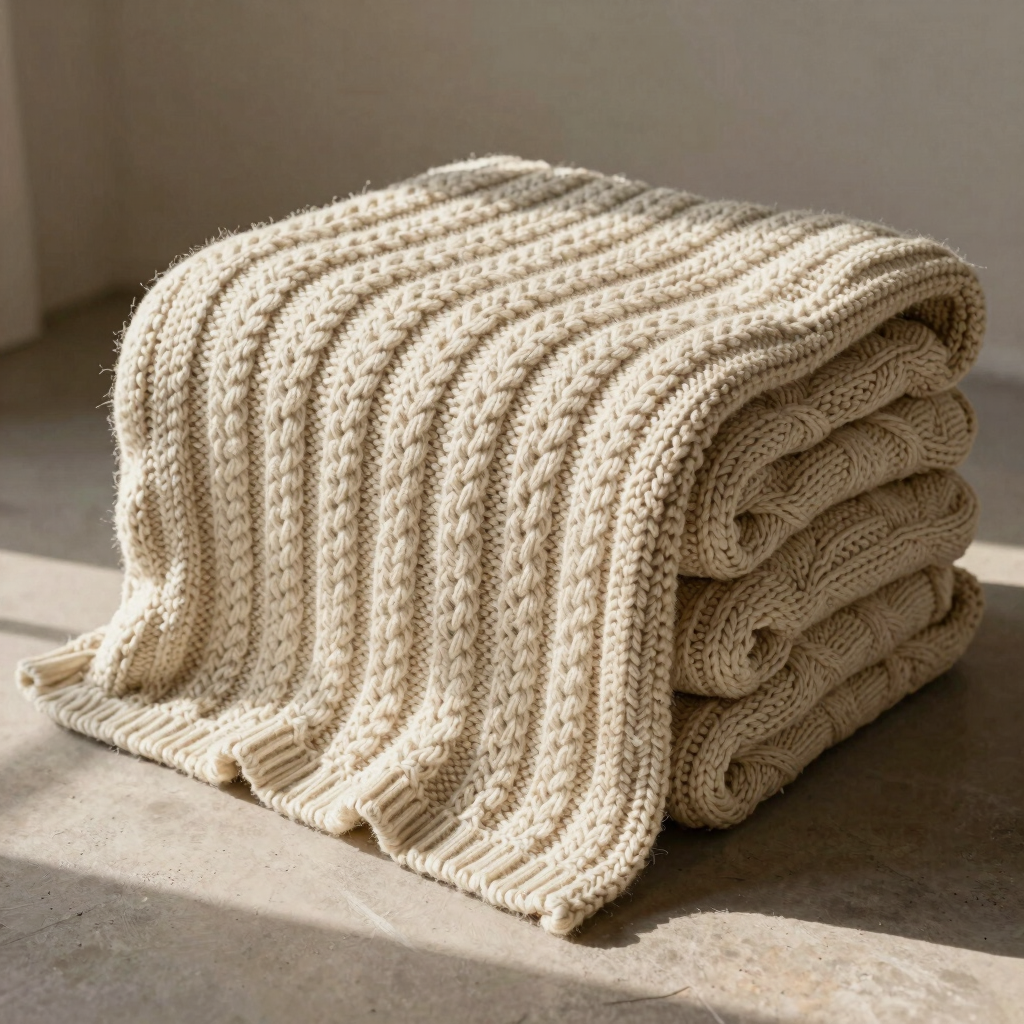 Oatmeal Cable-Knit Sofa Blanket