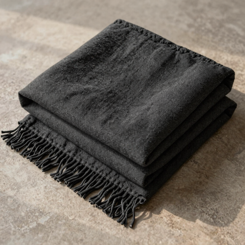 Charcoal Slub Cotton Sofa Blanket