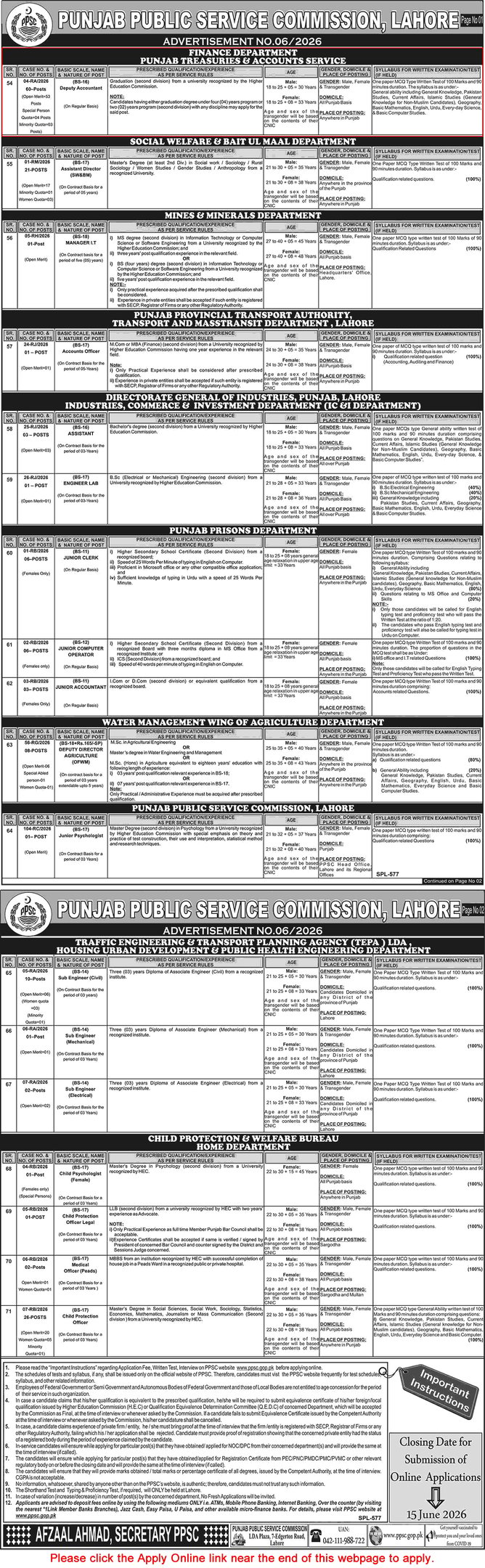 Punjab Public Service Commission PPSC job advertisement listing multiple government vacancies across various departments in