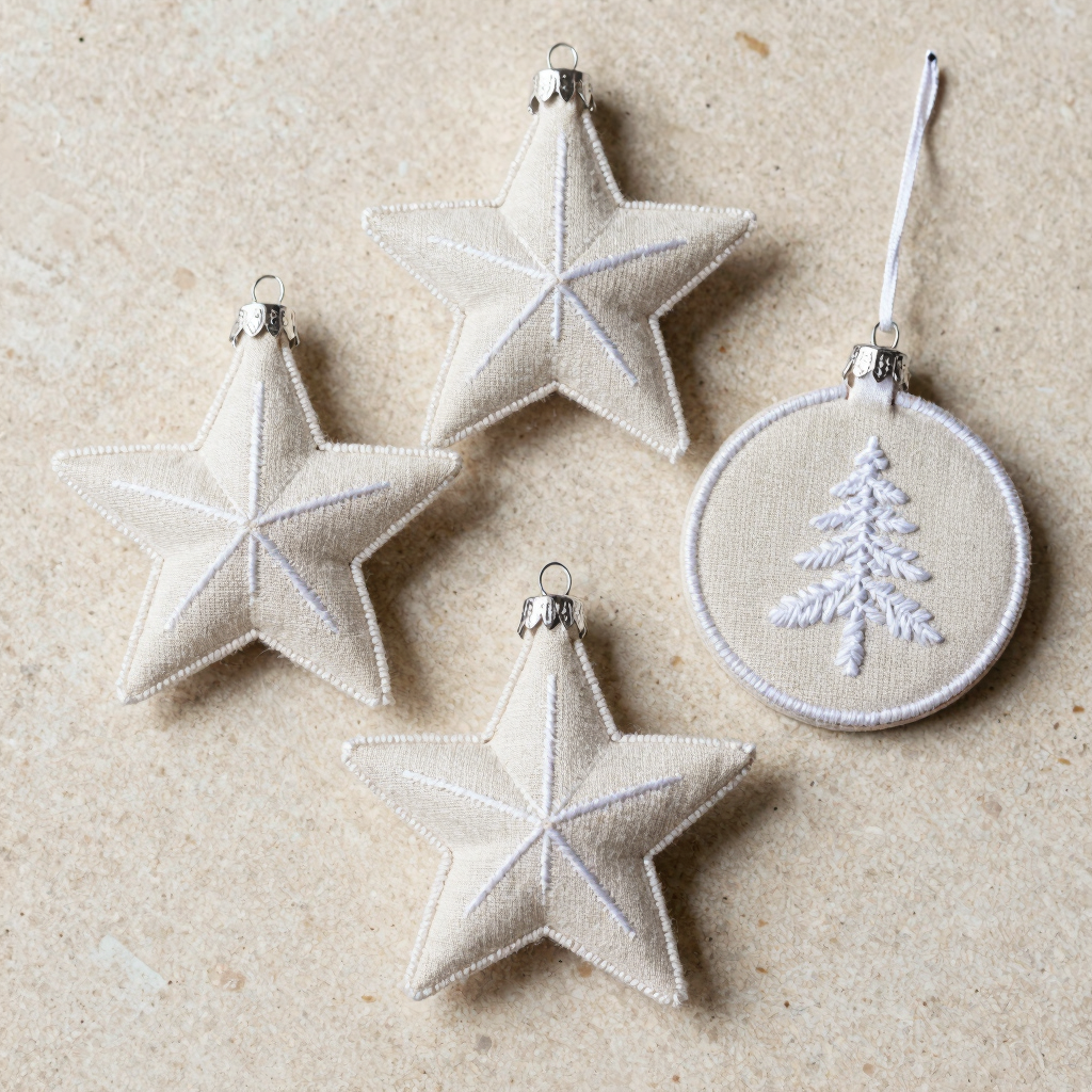Stitched Linen Holiday Ornament Set