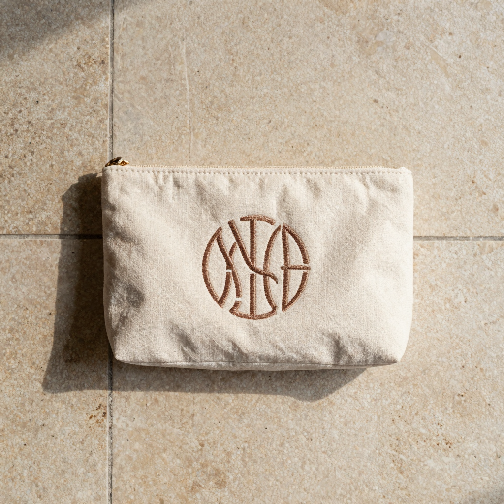 Monogrammed Herringbone Cosmetic Bag