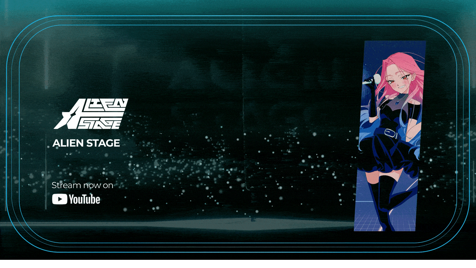 Fictional ad for Alien Stage showing the characters in motion and caption 'Stream now on YouTube'.