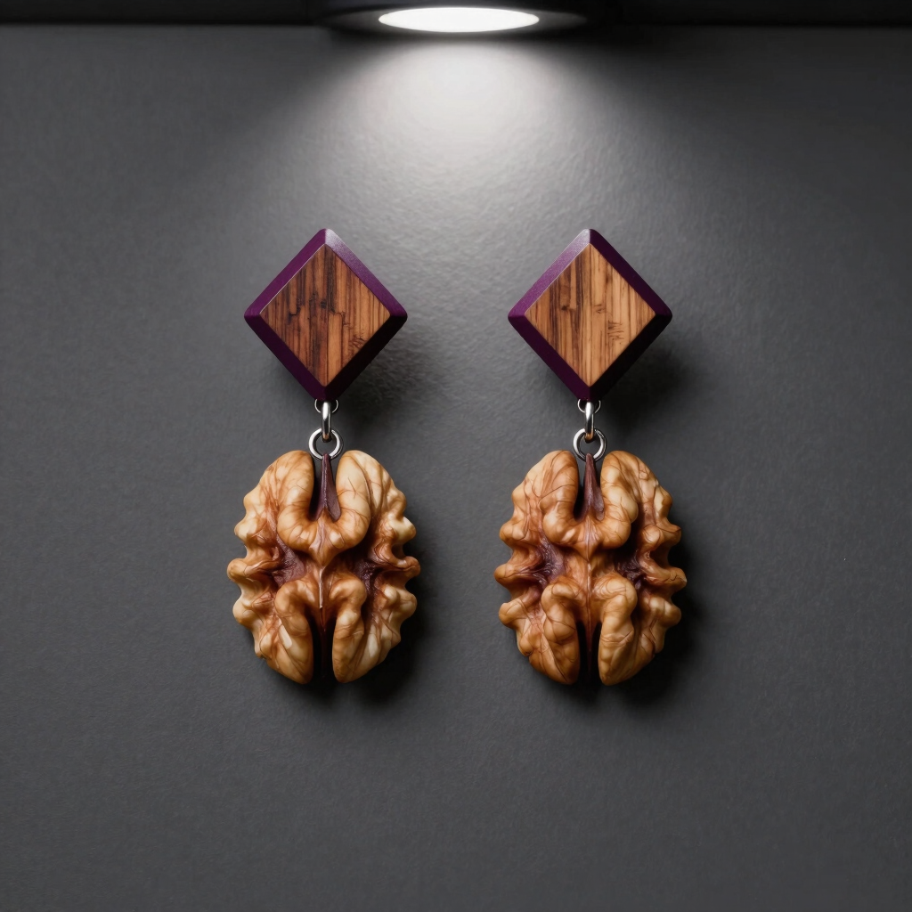 Geometric Walnut & Plum Earrings