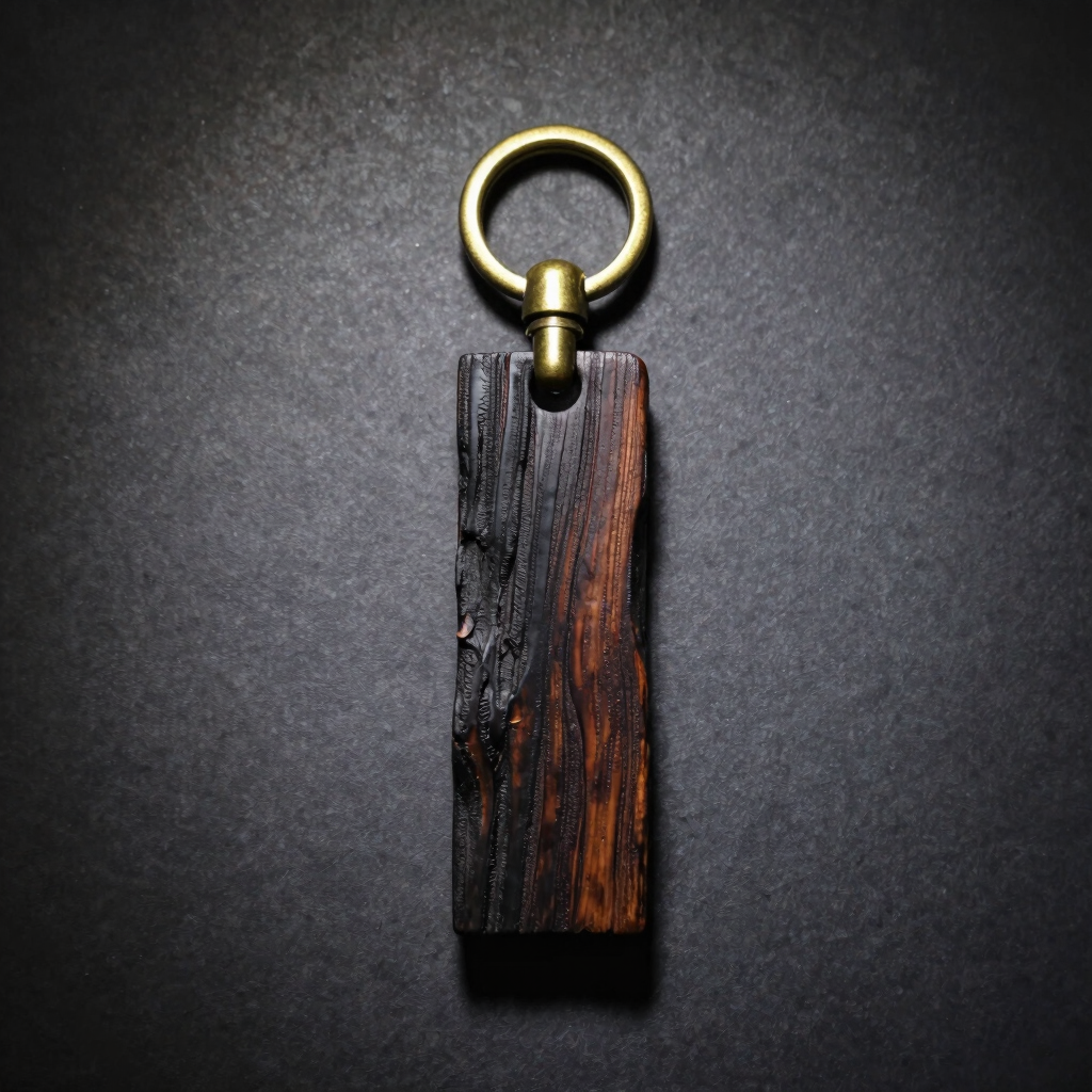 Engraved Obsidian Wood Keychain
