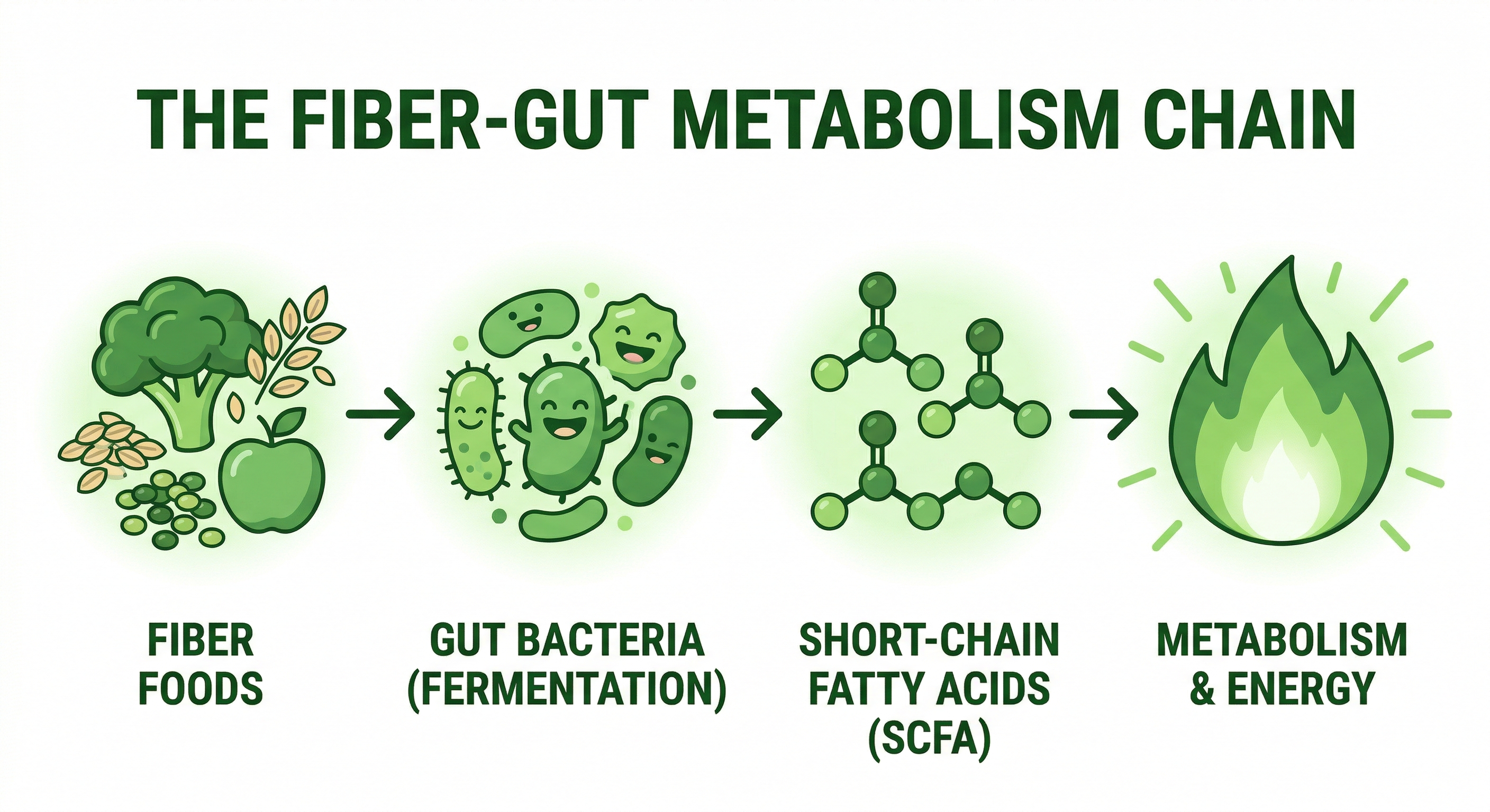 How dietary fiber feeds gut bacteria and produces short-chain fatty acids for metabolism