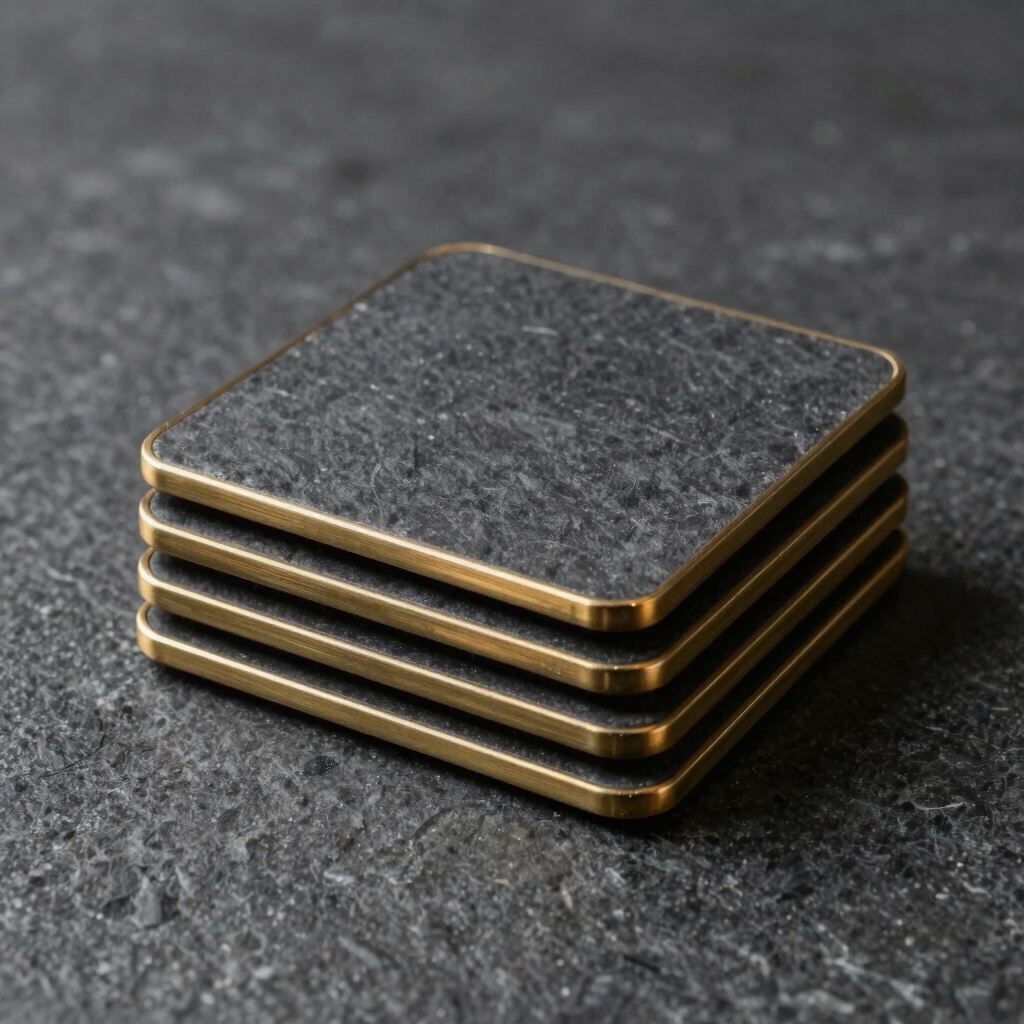 Slate and Brass Coaster Set