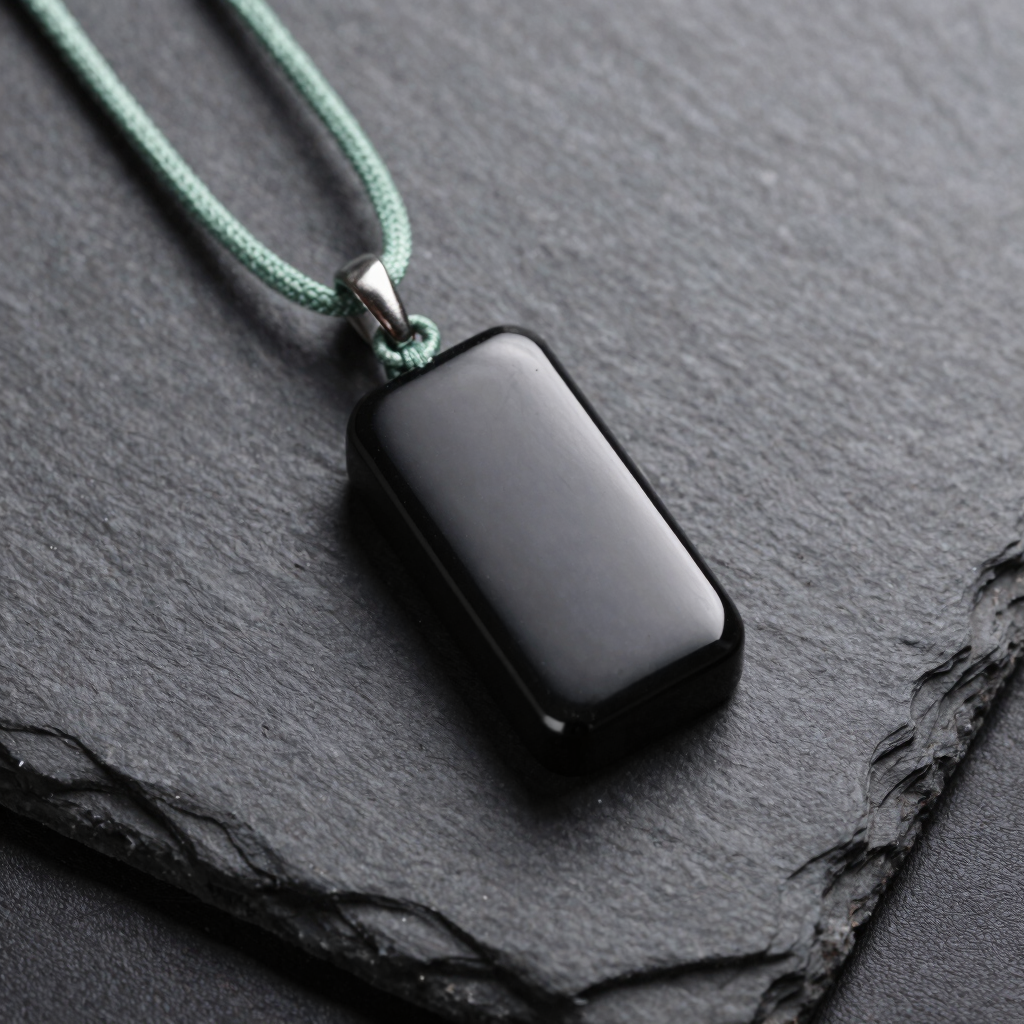 Obsidian & Sage Cord Pendant