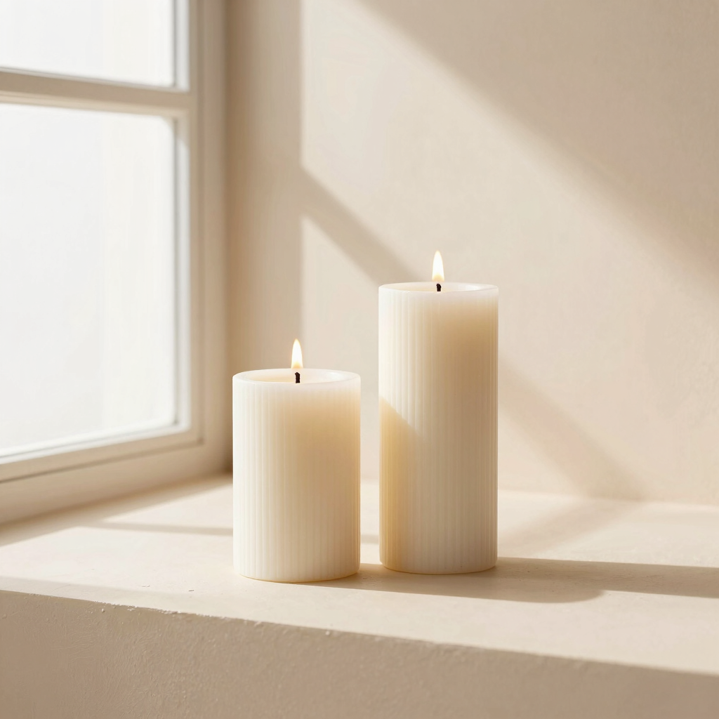 Ribbed Soy Wax Pillar Candle Set