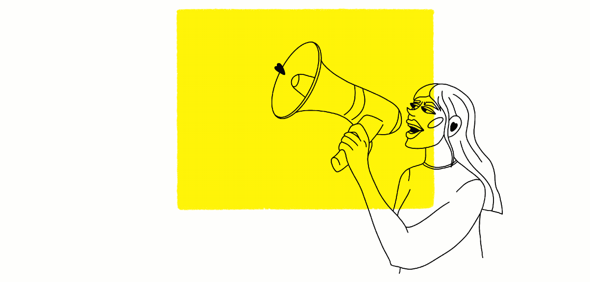 animated gif of a girl with megaphone for raising brand awareness