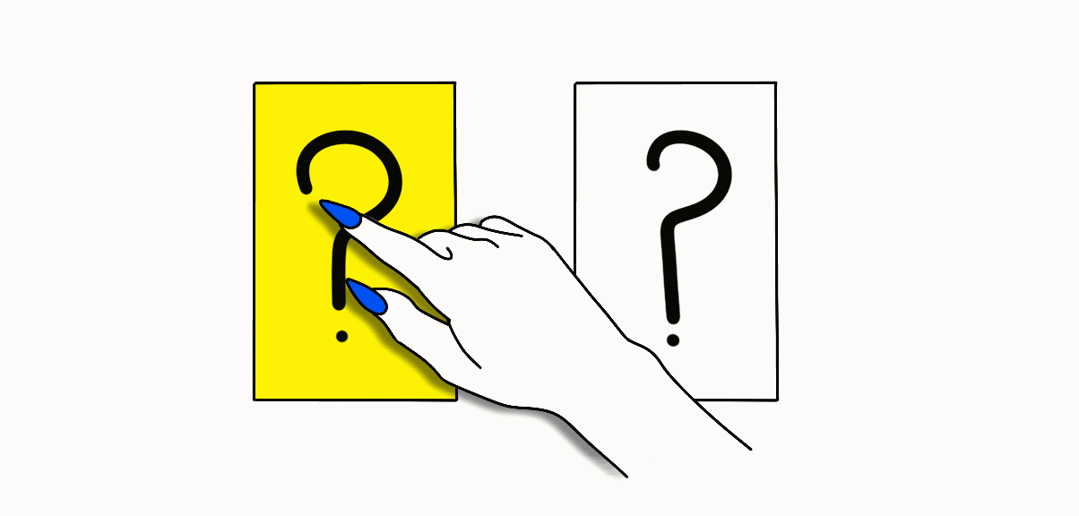 hand hovering over two boxes with question marks animated gif