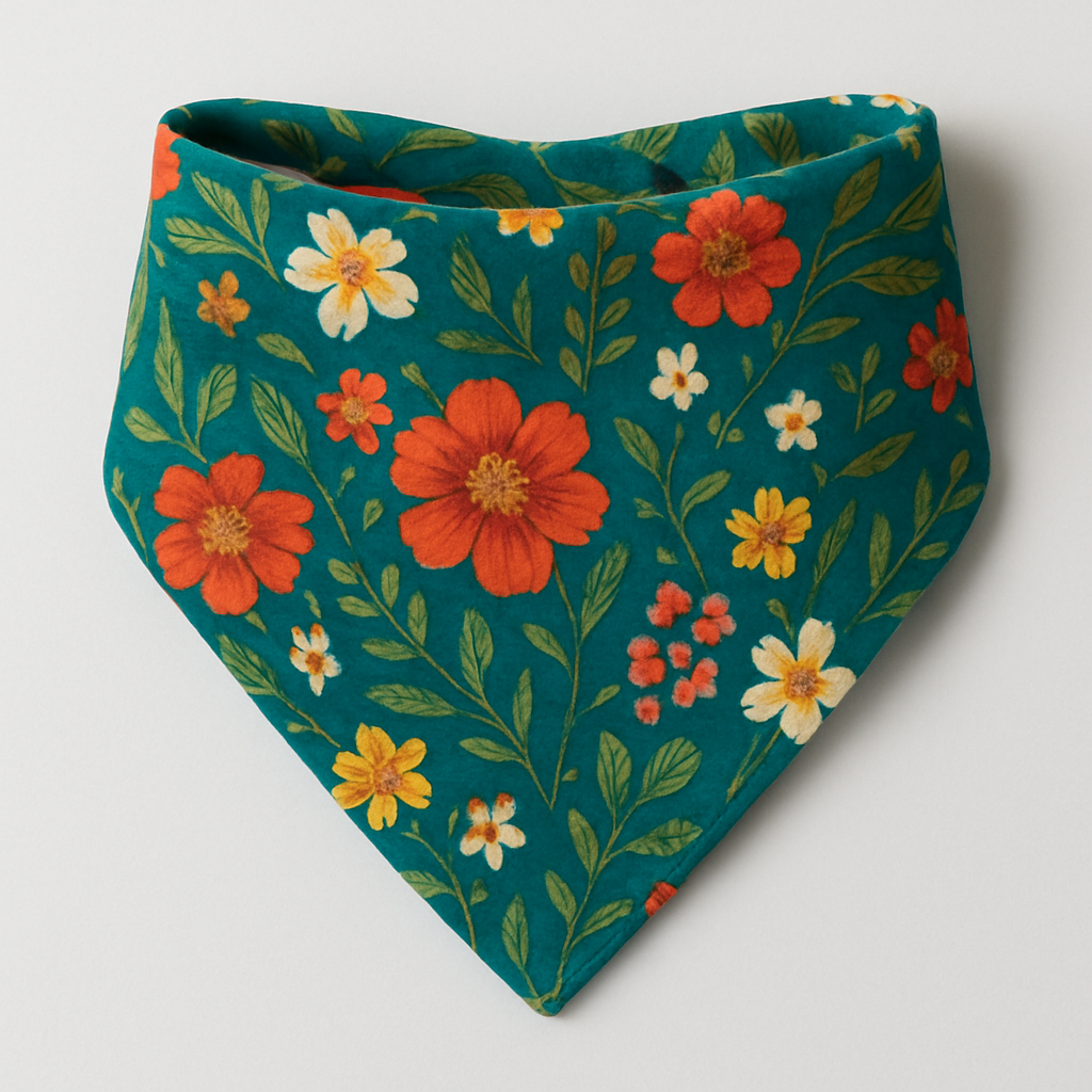 Pañoleta Ajustable Turquesa y Flores