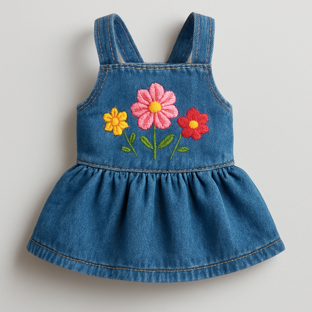 Vestido de Mezclilla con Flores Bordadas