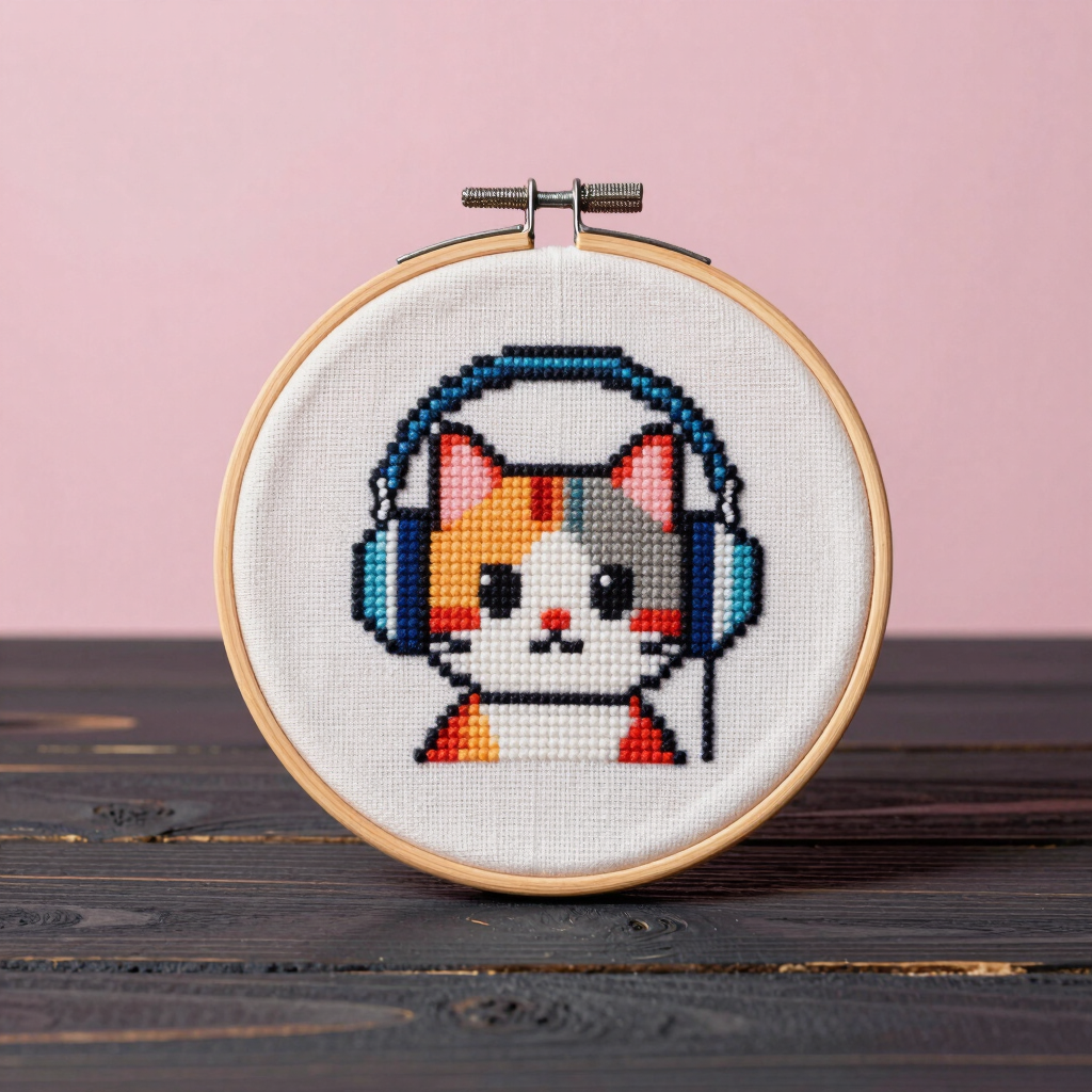 Bastidor Punto de Cruz Gatito Gamer