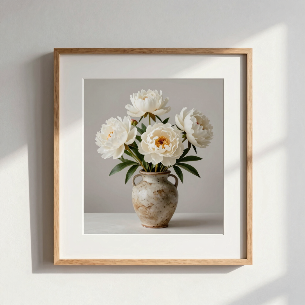 White Peonies in Stoneware Print
