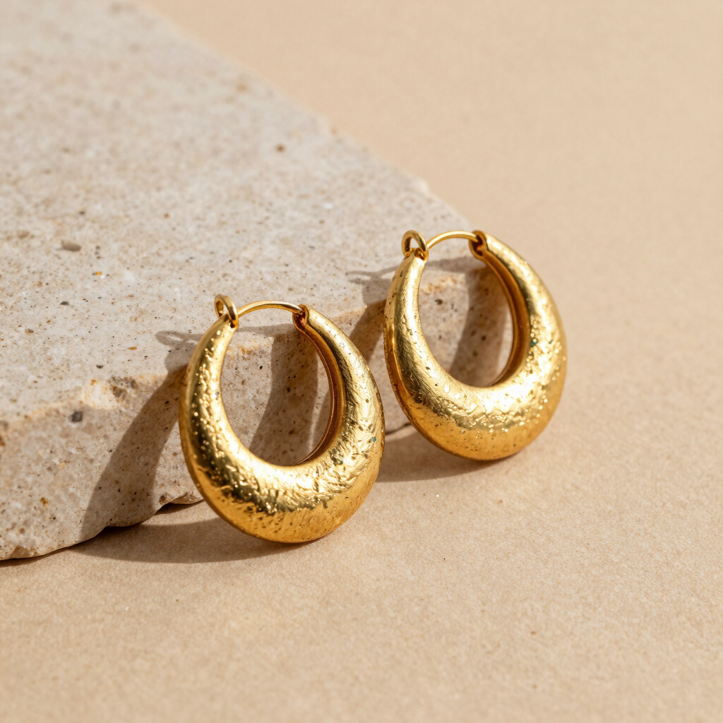 Hammered Brass Crescent Hoops