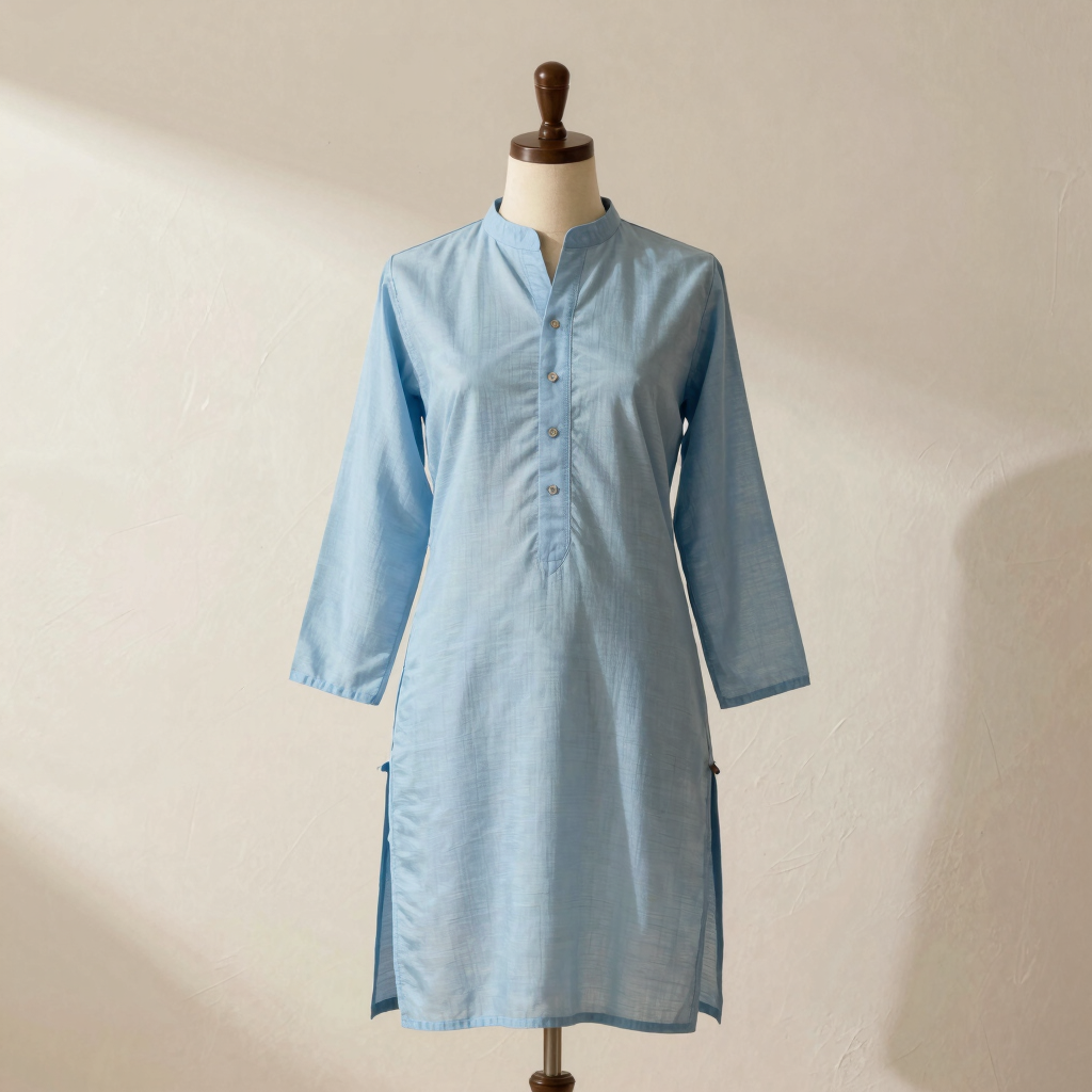 Charu Powder Blue Cotton-Mul Kurta