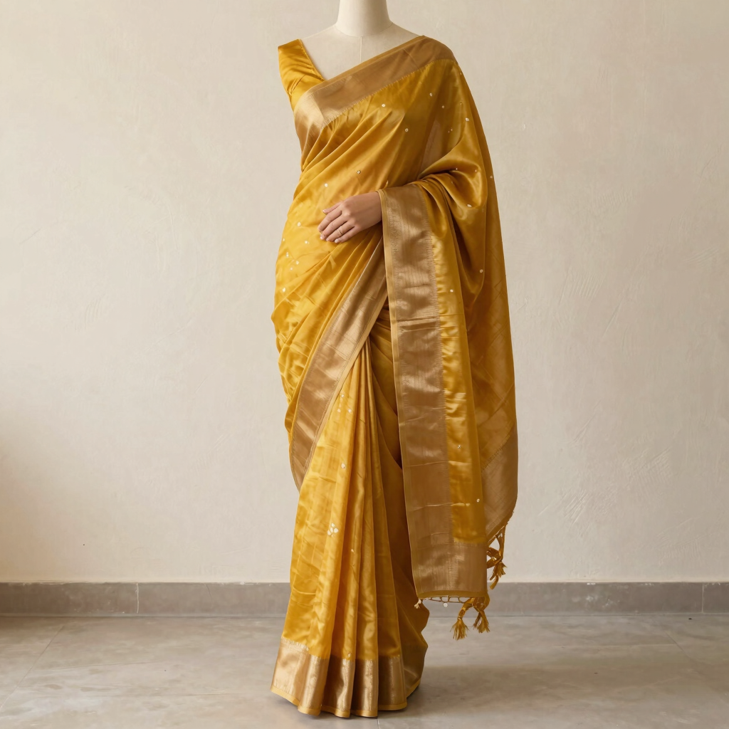 Vasundhara Ochre Tussar Silk Saree