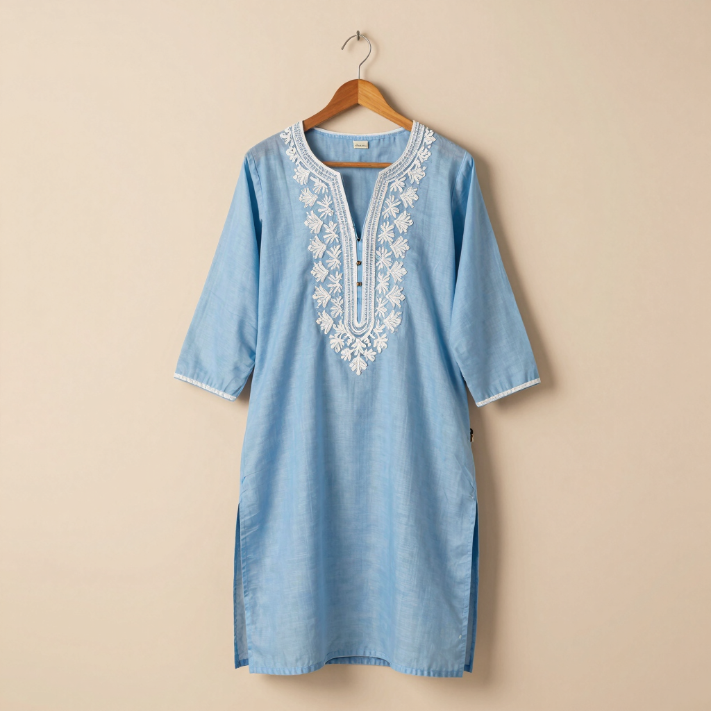 Classic Sky Blue Cotton Daily Kurti