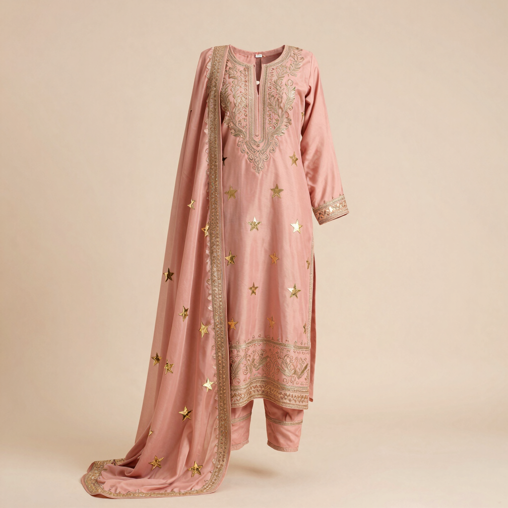 Festive Gold-Accent Mukaish Suit Set