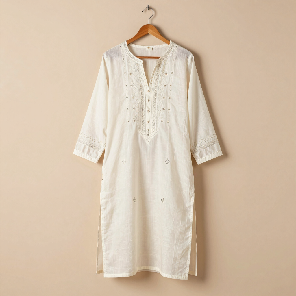 Ivory Chanderi Mukaish Work Kurti