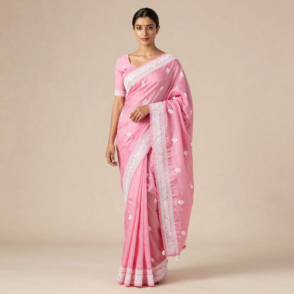 Powder Pink Pure Cotton Saree