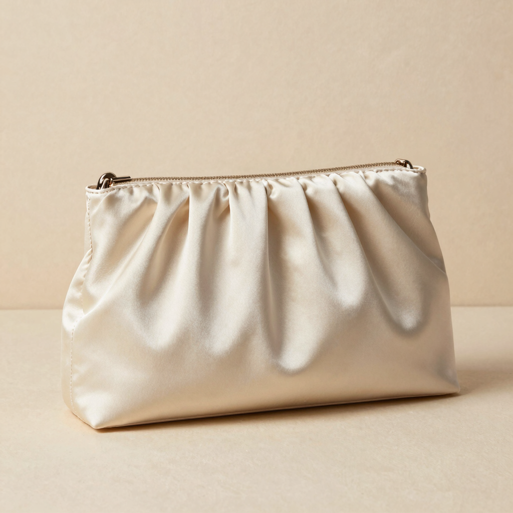Pleated Cream Satin Clutch