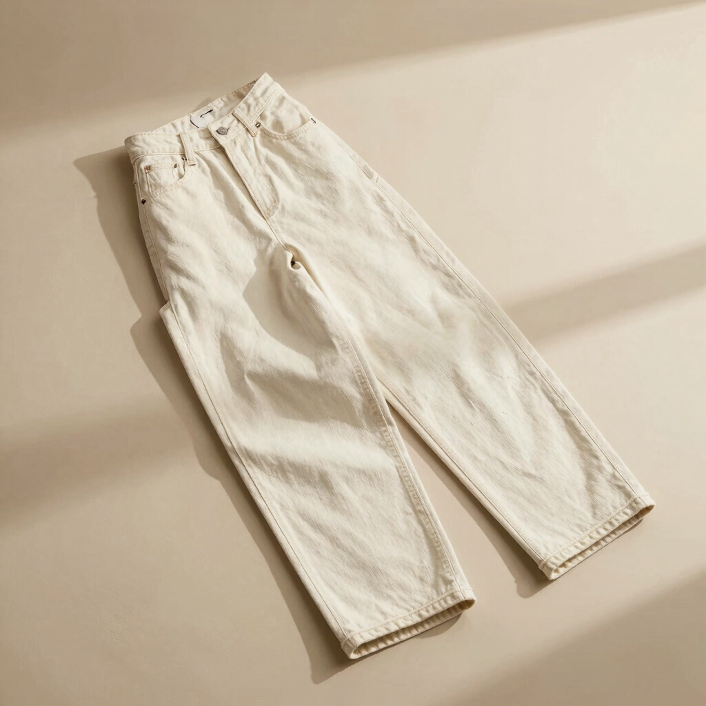 High-Rise Wide-Leg Ecru Jeans