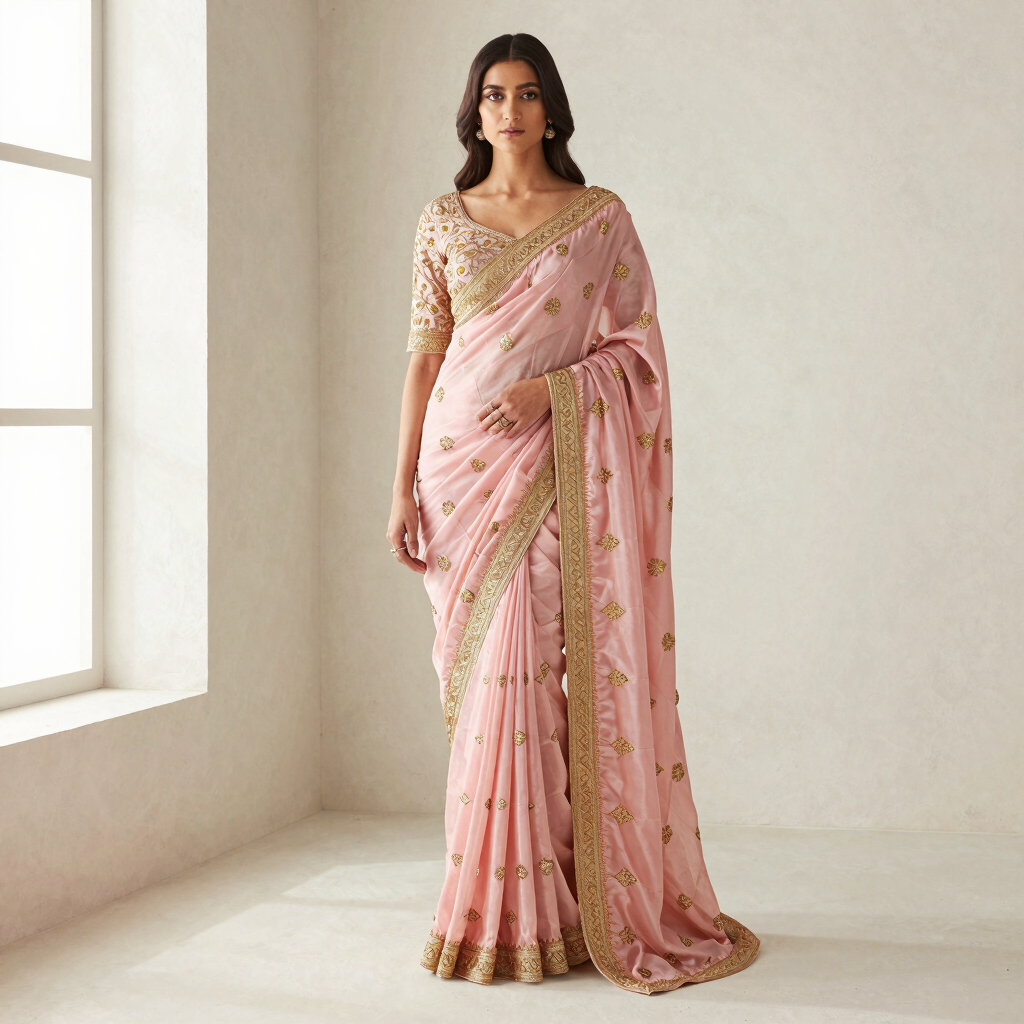 Rukhmani Bridal Blush Pink Saree