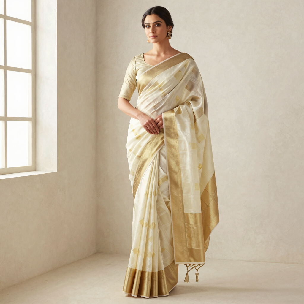 Avarna Ivory Silk Zari Saree