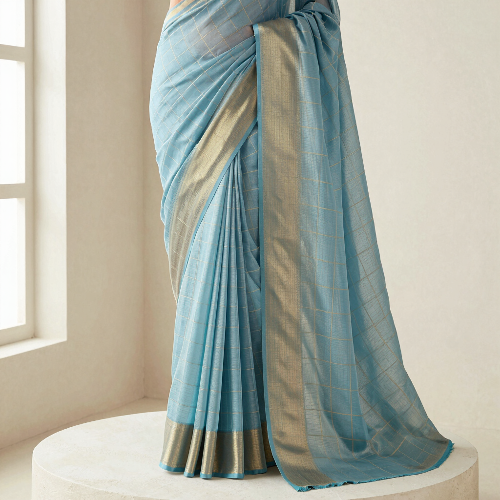 Nayantara Powder Blue Zari Saree