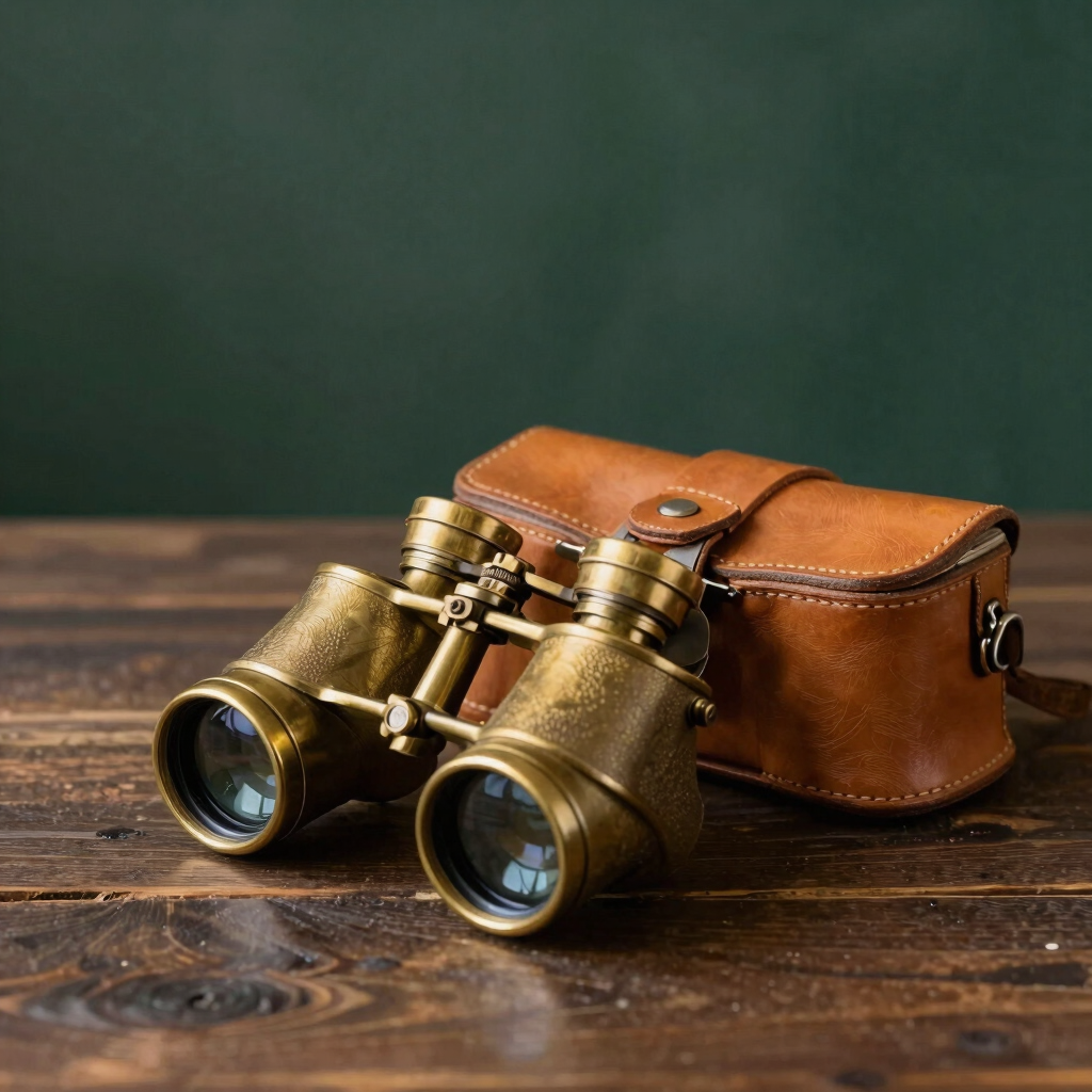 Solid Brass Binoculars with Leather Case