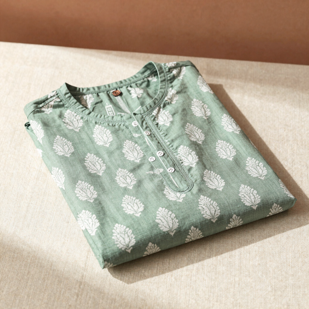 Sage Green Handblock Cotton Kurta