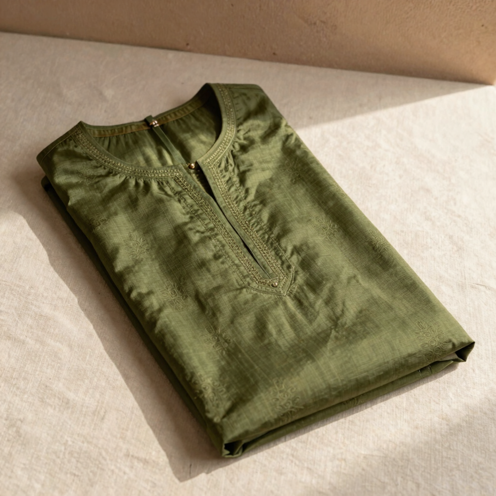 Olive Chanderi A-Line Suit