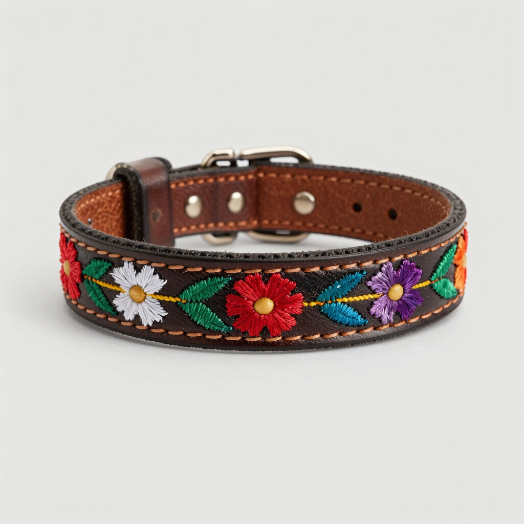 Collar de Piel con Bordado Huichol