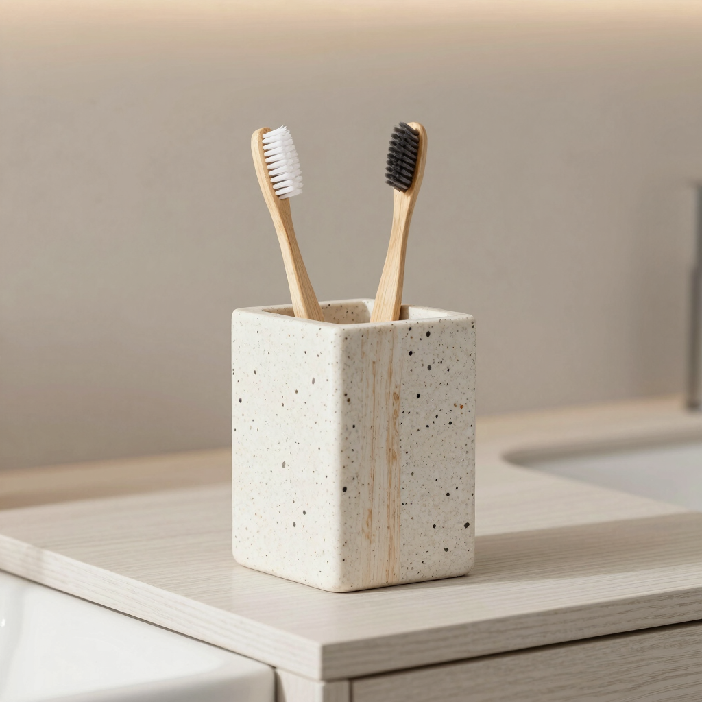 Terrazzo and Oak Toothbrush Holder