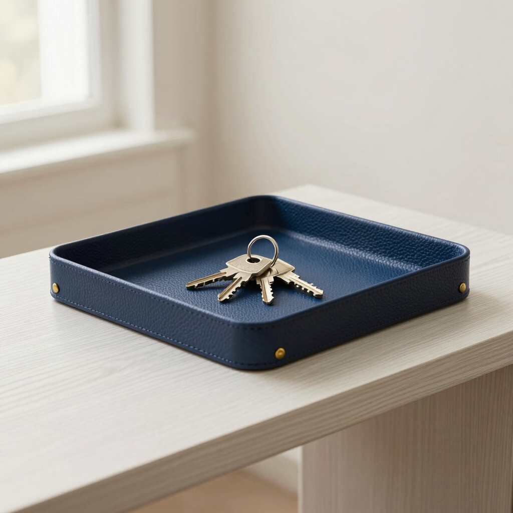 Navy Leather Catchall Tray