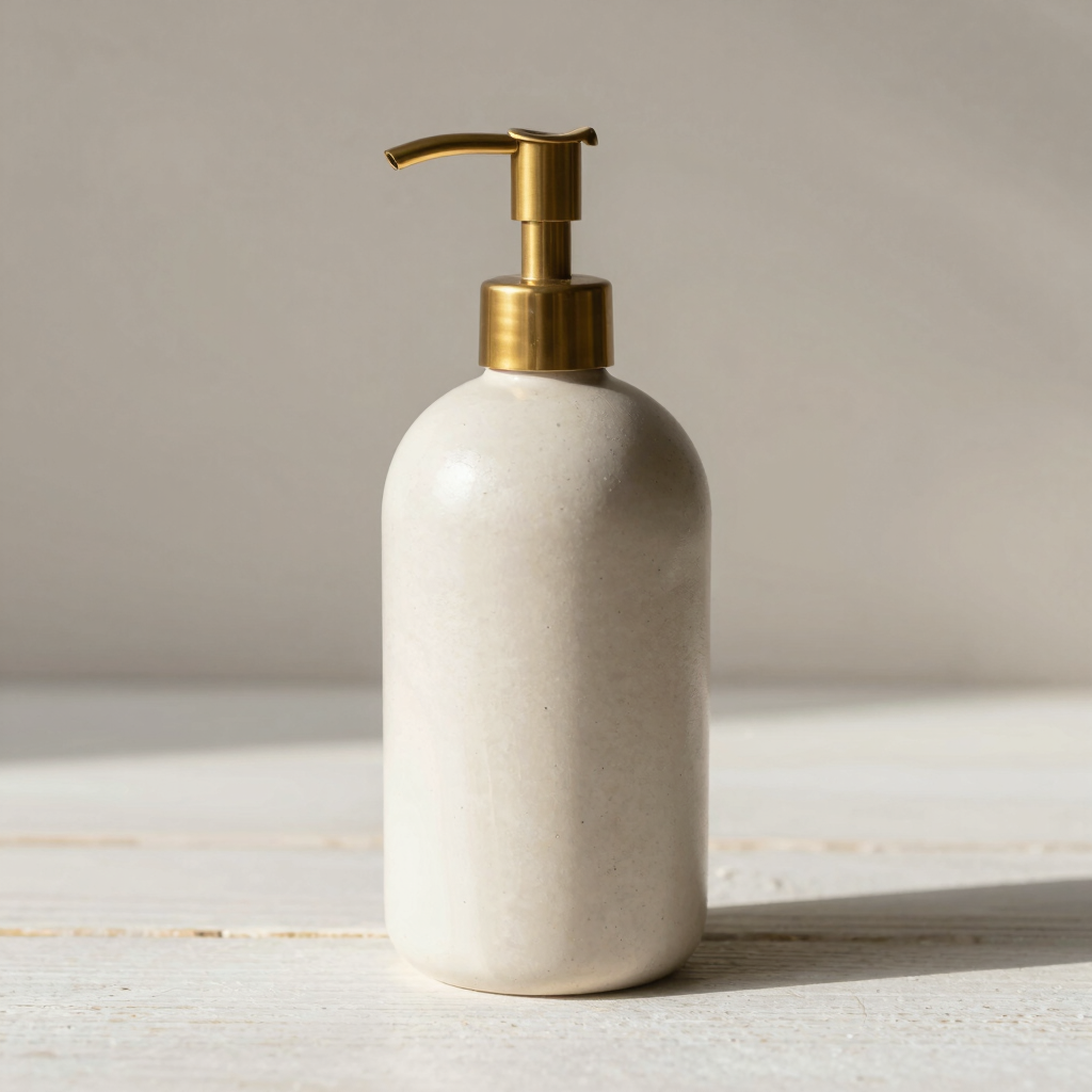 Brass-Accent Ceramic Soap Dispenser