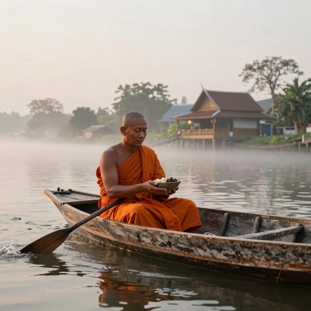 กิจกรรมตักบาตรพระทางน้ำยามเช้า